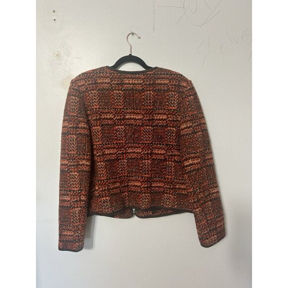 Talbots Orange brown tweed wool blend long sleeve zip trim jacket Size 16 - Picture 5 of 5